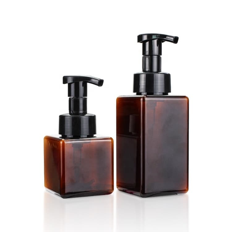 Cosmetic packaging — Shampoo Lotion Bottle Foam Bottles Amber Square PET Plastic Chinese Manufacturer 250ml 400ml Manufacturer Pump Sprayer