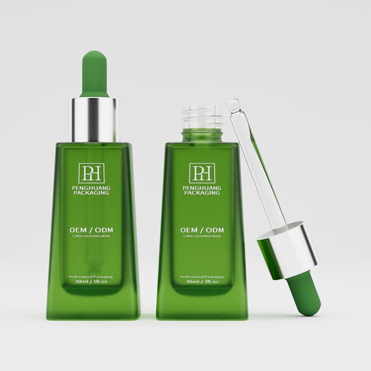 Cosmetic packaging — Frosted Luxury Glass Serum Bottle 1oz 30ml Green Gradient Design Face Moisture Dropper Bottles Cosmetic  Skincare Packaging