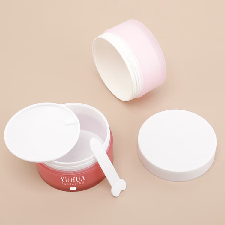 Cosmetic packaging — Factory Price PP Double Wall Cream Jar 100g Frosted pink Body Scrubs and Butters Plastic Jar with Spoon