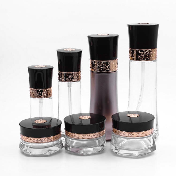 Cosmetic packaging — Transparent glass container 20g 30g 50g glass cosmetic bottle 40ml 50ml 110ml 130ml with Black pump cap