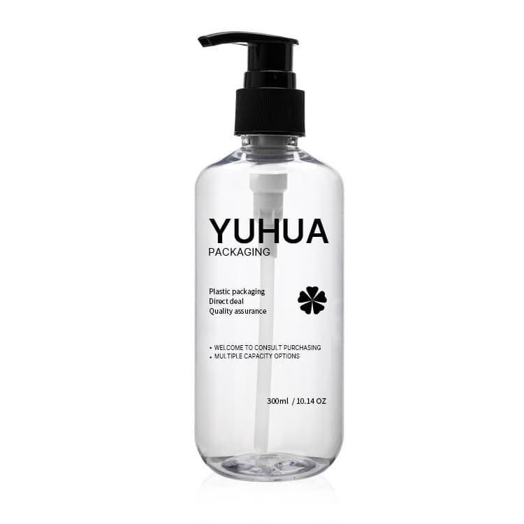 Cosmetic packaging — boston round 300ml Empty Plastic PET transparent Bottle Pump Sanitizer sprayer High Capacity  plastic bottles OEM manufactory