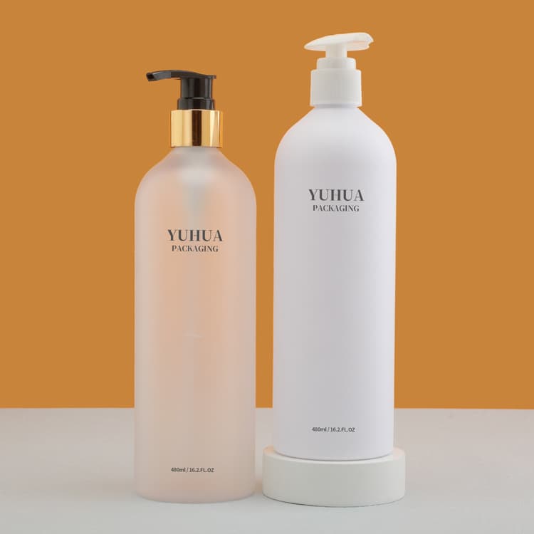 Cosmetic packaging — Wholesale Plastic Bottle Containers Frosted Cosmetic Shampoo Bottle with Pump Empty Pet Cosmetic Plastic Bottle Packaging