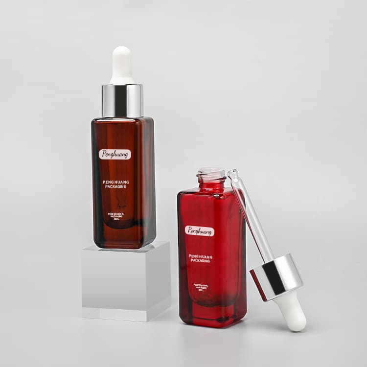 Cosmetic packaging — Hot sale cosmetic packaging serum dropper bottle  1oz 30ml square flat make up base glass serum dropper bottle