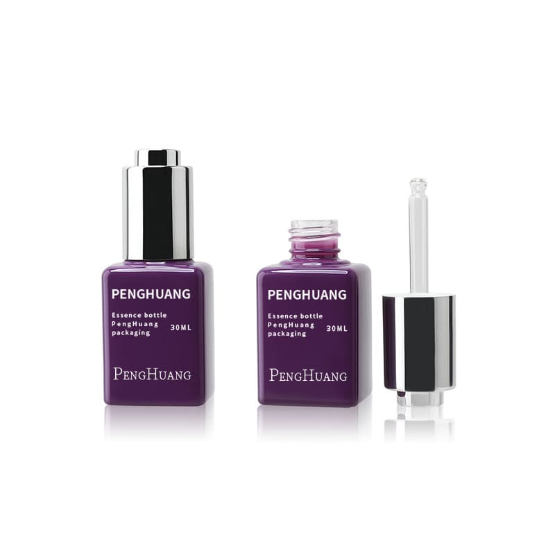 Cosmetic packaging — Luxury Empty Square Purple Essential Oil Dropper Bottle 30ml 1oz Serum Bottle with Dropper Cap