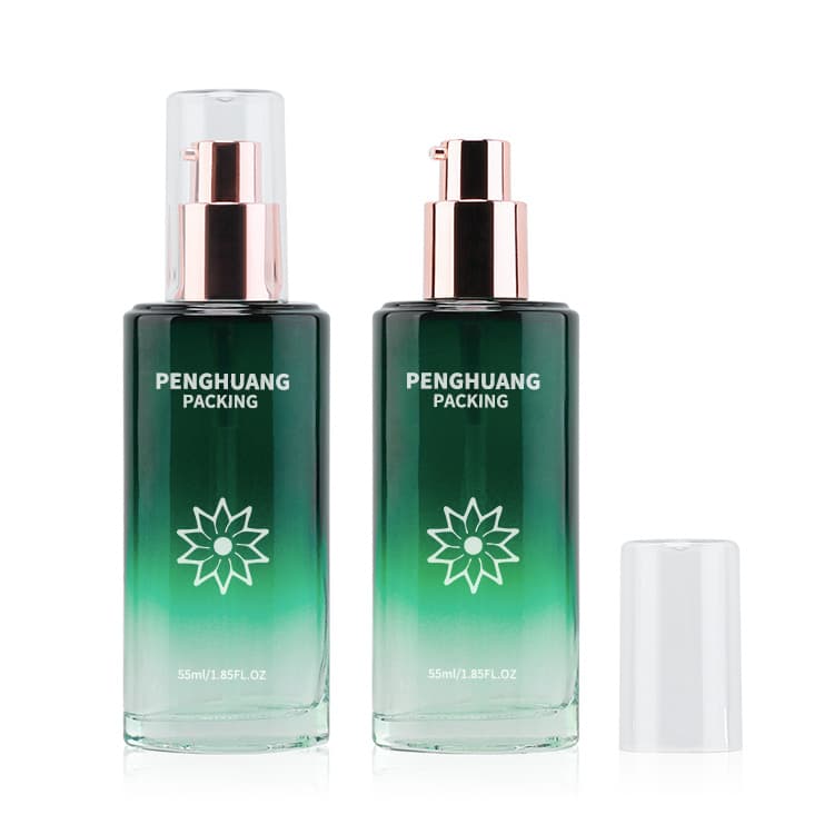 Cosmetic packaging — Classical 55ml Beauty Glass Lotion Bottle Pump Frosted Lotion Cosmetic Bottle Gift Set Skincare Packaging Green Cosmetic Kit