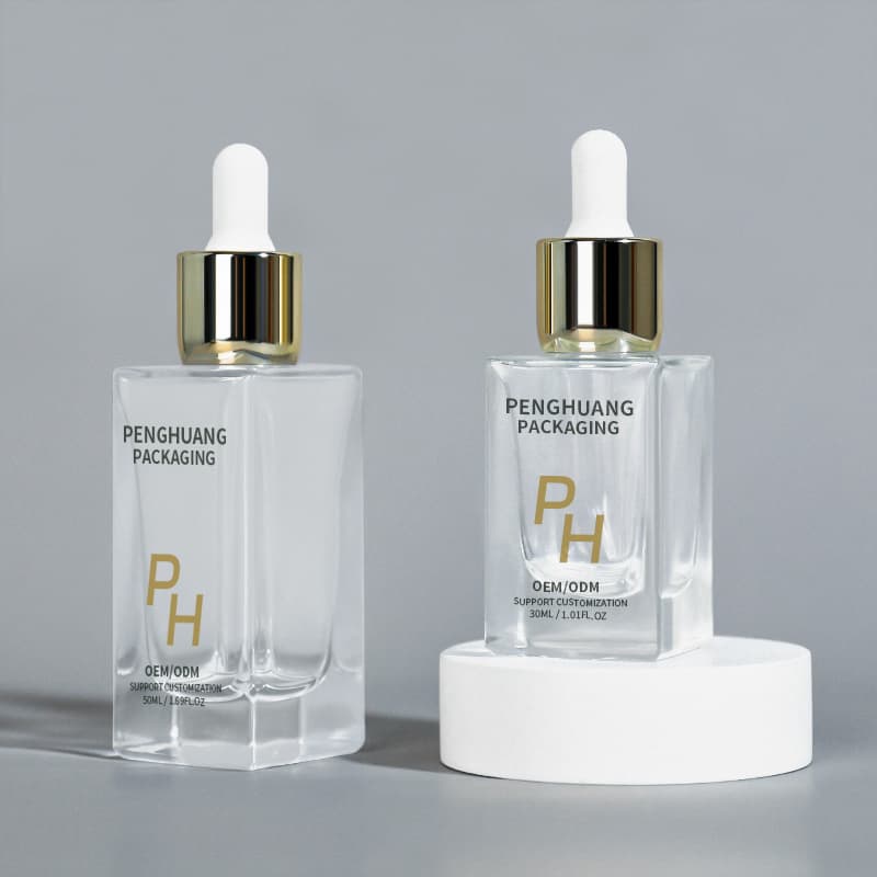 Cosmetic packaging — High Quality Square Thick Glass Empty Essential Oil 1oz 30ml 50ml Transparent Skin Care Serum Glass Bottle with Dropper Cap