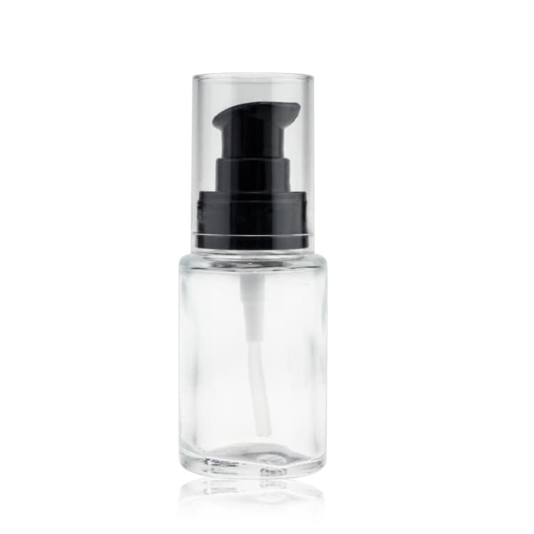 Cosmetic packaging — Luxury Cosmetics Packaging Straight Round Clear Frosted 30ml Glass Foundation Bottle with Pink Pump Empty For Cosmetic Packaging