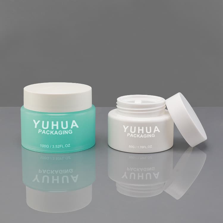 Cosmetic packaging — Custom Made 50g 100g Round Cream Jar Blue Green PP Plastic Cream Jar with White Screw Lid
