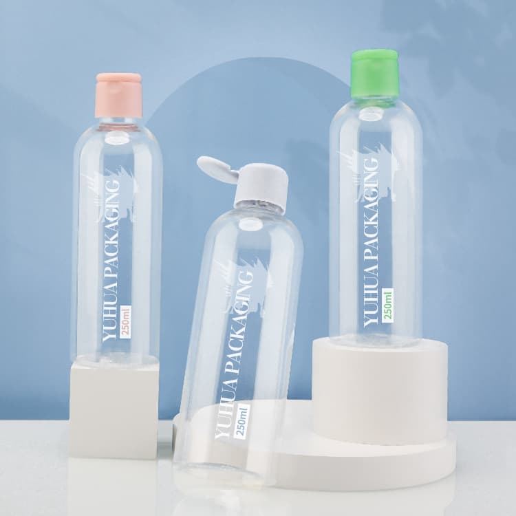 Cosmetic packaging — 250Ml Recycled Pet Flip Top Cap Cosmetic Plastic Bottle Packaging Squeeze Bottle for Cosmetic Packaging