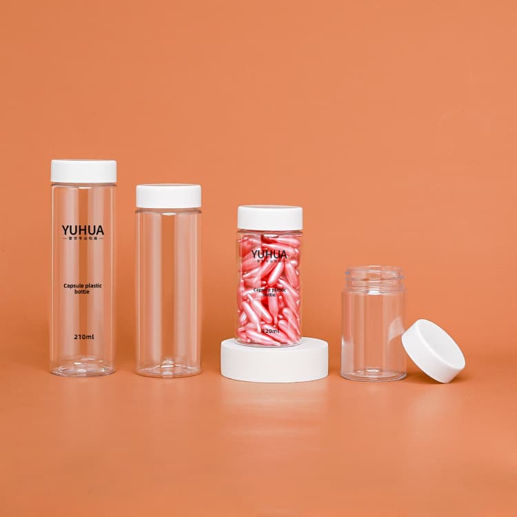 Cosmetic packaging — PET100ml 120ml 180g 200g  plastic jar capsule bottle food package with  cap UV cover golden cap 100g food bottle clear