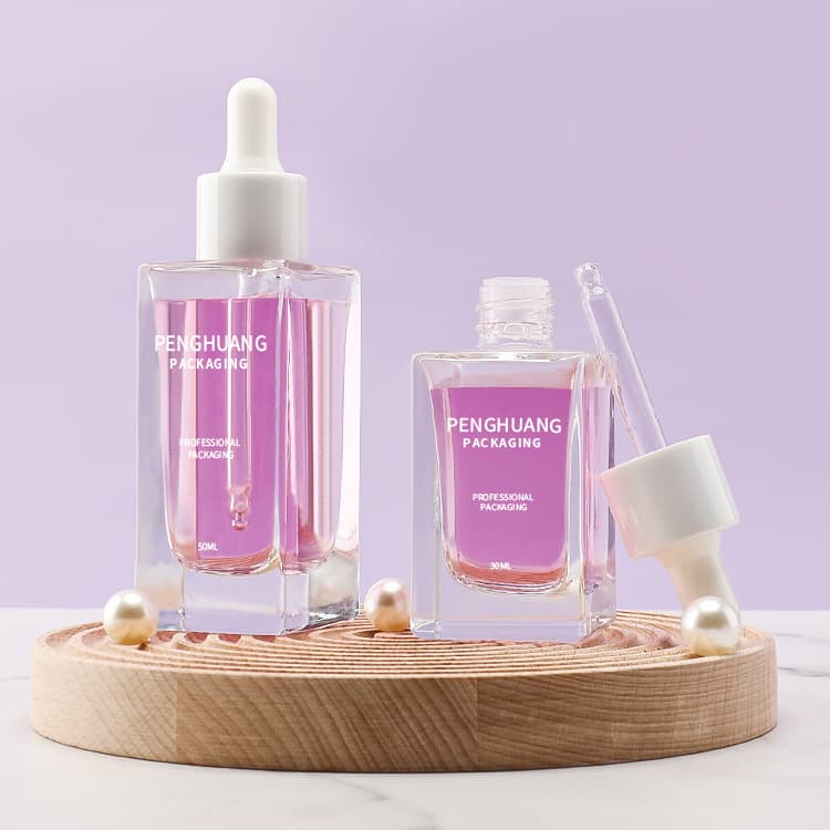 Cosmetic packaging — Wholesale Moisturize Glass Serum Bottle 30ml Square Cosmetic Essential Oil Bottle 50ml Skincare Oil1oz Glass Dropper Bottle