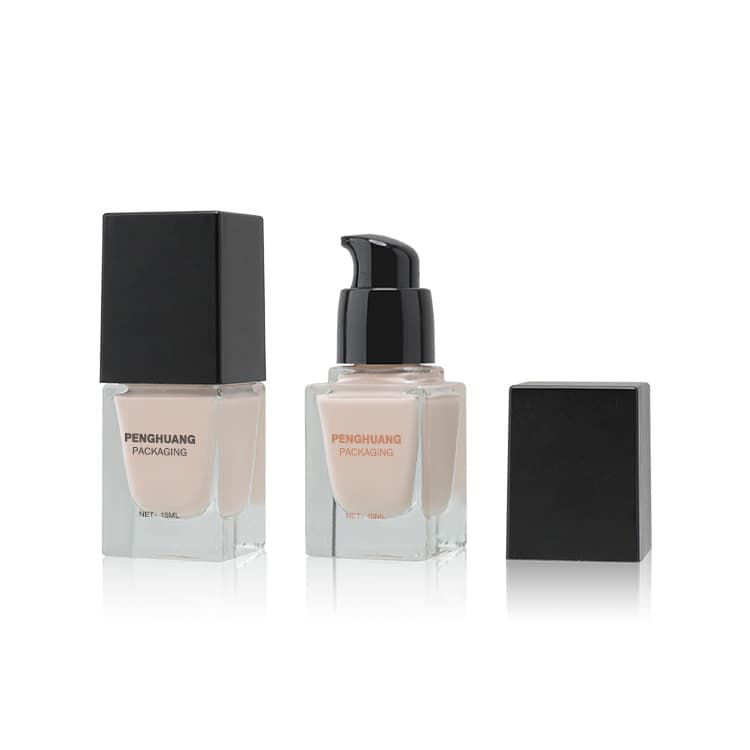 Cosmetic packaging — Custom square 30ml Glass Foundation Bottle Face Care Frosted 1oz Glass Cosmetic Bottle Pump Base Liquid Foundation Bottle
