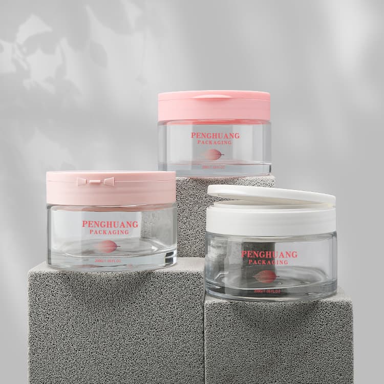 Cosmetic packaging — Luxury Cosmetic Glass Cream Jar with Matte Pink Cap 200g Skin Care Container for Lip & Body Exfoliating Scrub