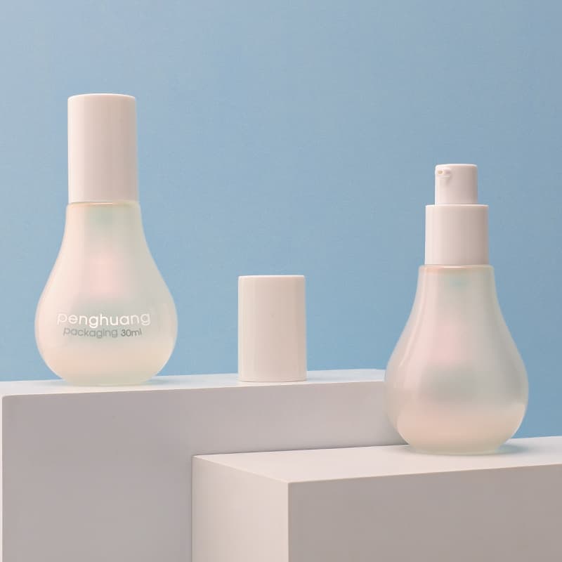 Cosmetic packaging — Wholesale 30ml Conical Glass Foundation Lotion Pump Bottle for Skincare Empty Cosmetic Container Screen Printing Packaging Oils