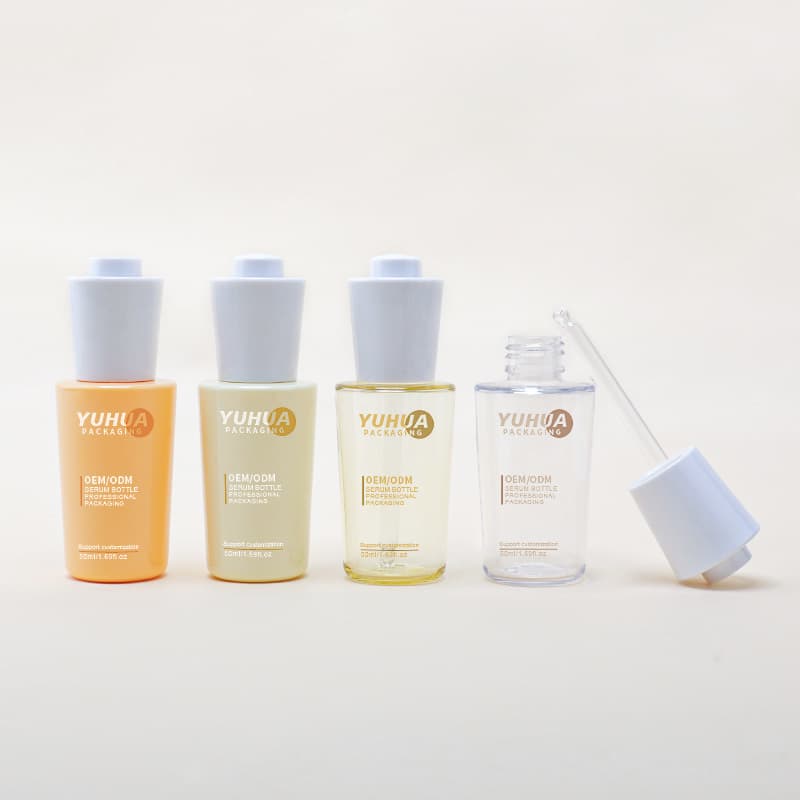 Cosmetic packaging — Custom 50ml Plastic PET Flat Shoulder Serum Dropper Bottle Twist Push Button Essential Oil Hair Cosmetic Packaging New Product