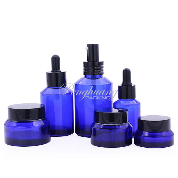 Cosmetic packaging — Wholesale Hot Selling Cobalt Blue 15ml 30ml 60ml 100ml 125ml 200ml Lotion Bottle 15g 30g 50g Cream Jar
