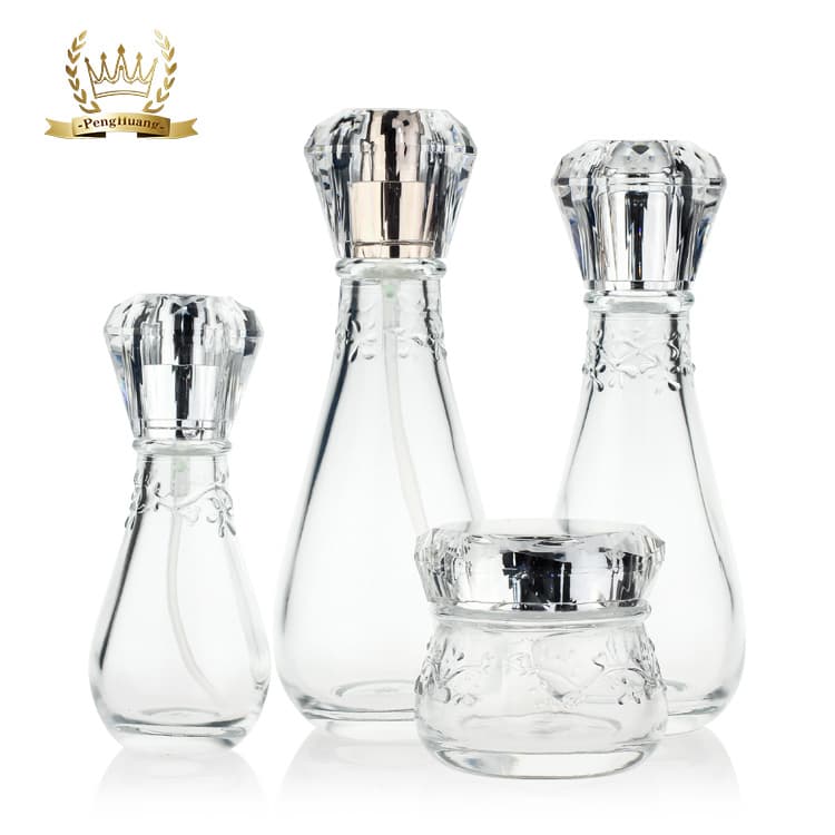 Cosmetic packaging — Custom Glass Clear Luxury Cosmetic Packaging Glass Jar And Bottle Set For Skincare Packaging