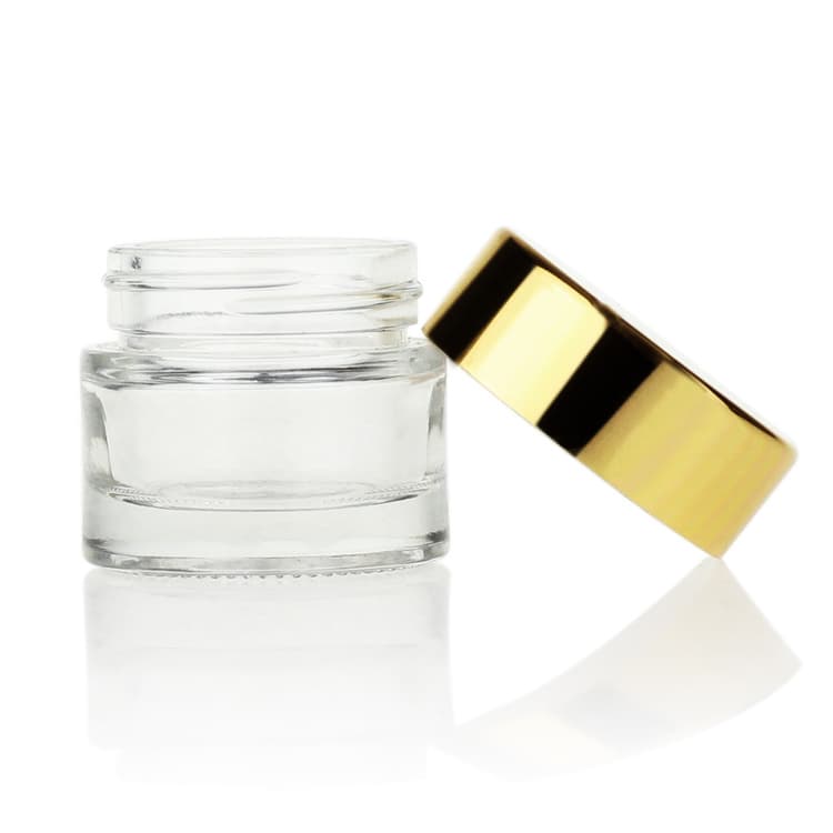 Cosmetic packaging — Wholesale Luxury Clear Glass Cosmetic Cream Jar with Gold Lid and Aluminum Cap 10g for Face Cream Skincare Packaging