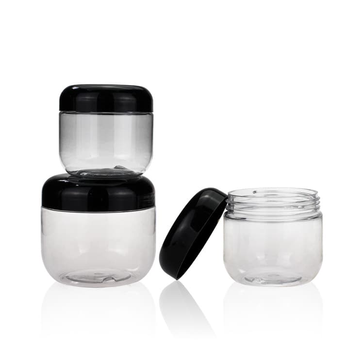 Cosmetic packaging — 240ml 8oz Wholesale clear Plastic Cosmetic Jars Packaging PET Cream Jar Black Lid Plastic Jars with Colored Lids