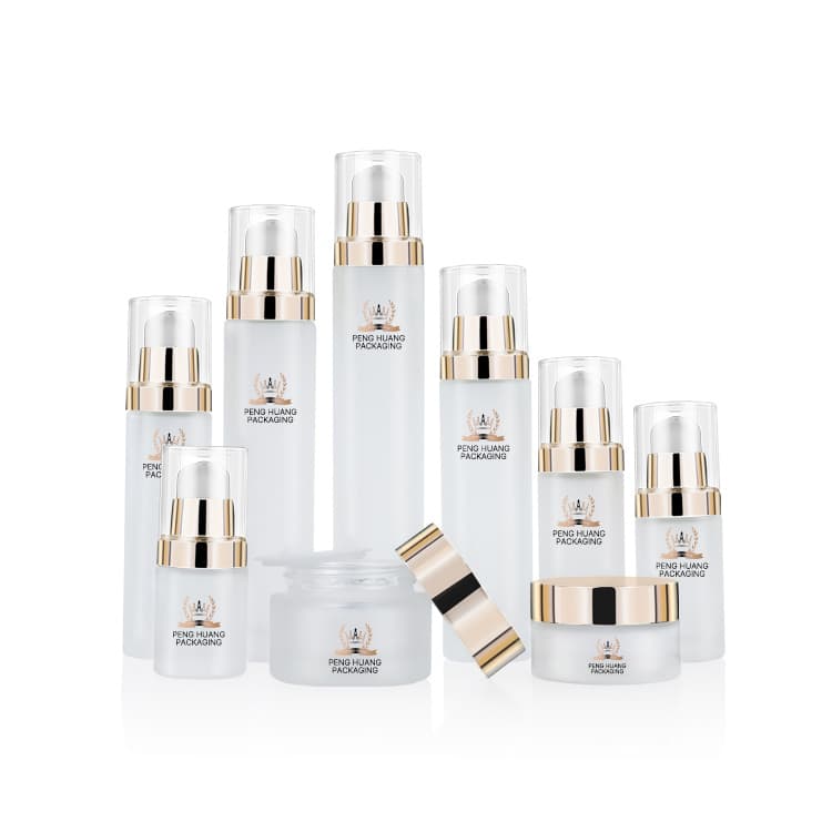 Cosmetic packaging — Hot Sale Cosmetic Packaging Set 30g Empty Frosted Round Glass Cream Jar with Gold Screw Lid Glass Containers Glass Jar