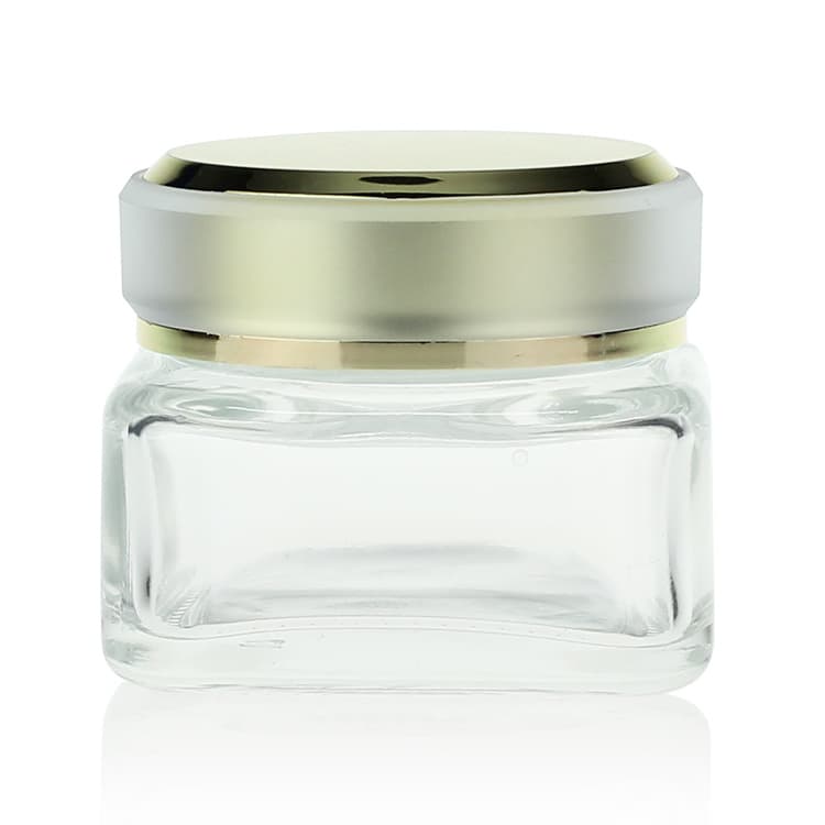 Cosmetic packaging — clear Glass jar 30g 50g Empty square Glass packaging skin care Cosmetic Face moisturizer Cream Jar