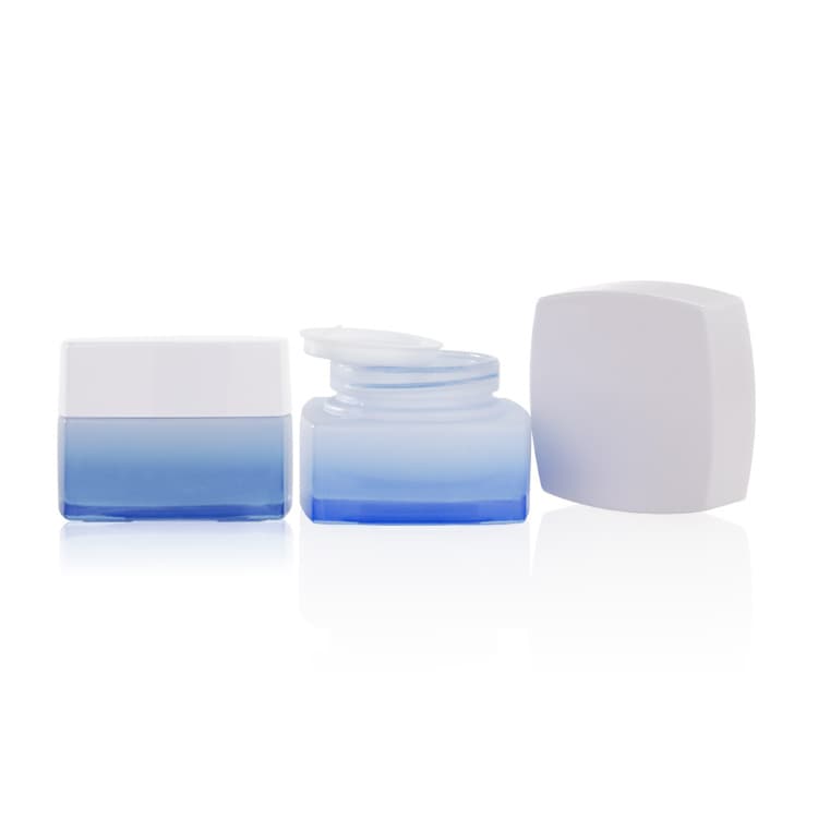Cosmetic packaging — Luxury gradient blue Glass jar 20g 50g Face Cream Jars Cosmetic Packaging Set Skin Care with White Cap Glass Cream Jar