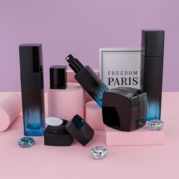 Cosmetic packaging — Cosmetic Packaging Luxury gradient color Glass jar 50g skin care Set face eye Cream Jars  with black Cap