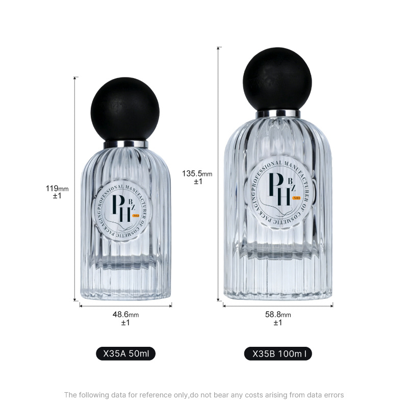 Cosmetic packaging — Custom Ribbed Glass Perfume Bottle 50ml 100ml Clear Refillable Spray Container with Matte Round Ball Lid Press Spray Head (5)