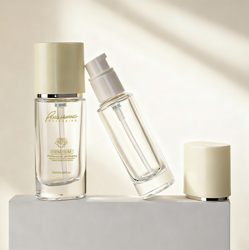 Cosmetic packaging — Factory 25ml Matte Clear Glass Flat Shape Lotion Bottle Pump Dispenser Liquid Foundation Serum Cosmetic Packaging (2)