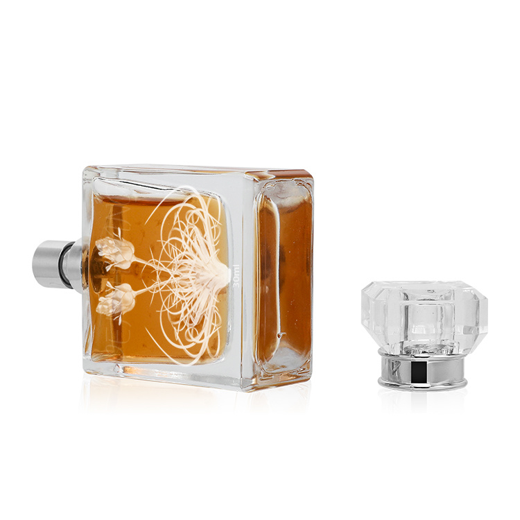 Cosmetic packaging — Glass Accessories Cosmetic Empty Perfume Bottle  30Ml Pump Sprayer Square Shape Screen Printing (5)