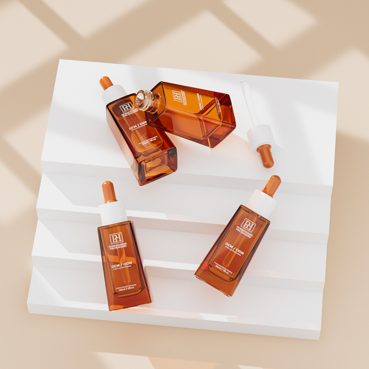 Cosmetic packaging — Ladder Shape Glass Serum Bottle Hair Serum Bottle Amber Green Painting Cosmetic Packaging 30Ml Oil Dropper Bottle (2)