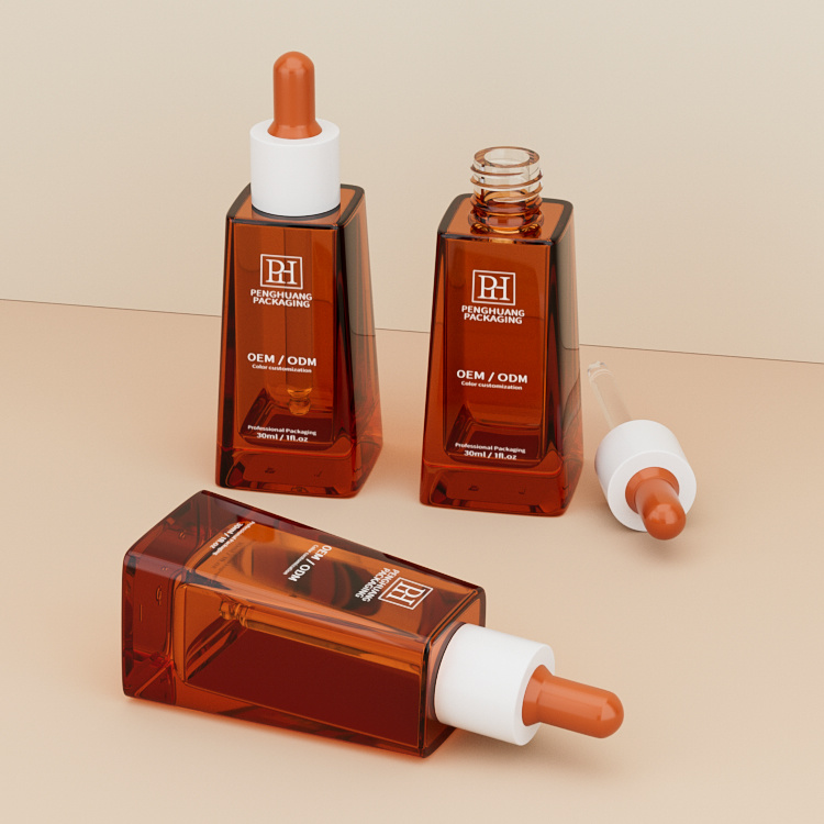 Cosmetic packaging — Ladder Shape Glass Serum Bottle Hair Serum Bottle Amber Green Painting Cosmetic Packaging 30Ml Oil Dropper Bottle (3)