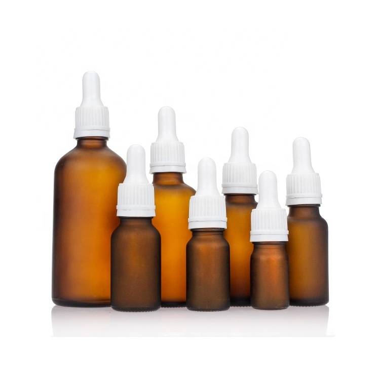 Cosmetic packaging — Frosted 5ml/ 10ml/15ml/20ml/30ml/50ml/100ml  Cosmetic Container Brown Essential Oil Glass Dropper Bottle (5)