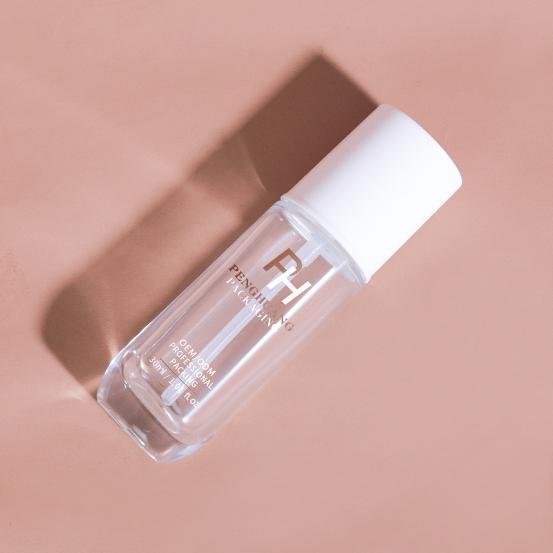 Cosmetic packaging — Custom Cosmetics Packaging 30ml Clear Glass Bottles Empty Flat Makeup Liquid Foundation Lotion Pump Container Facial Cleanser (3)