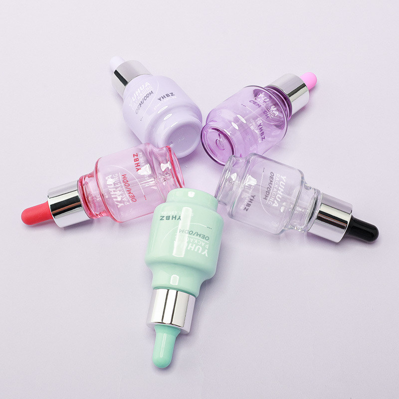 Cosmetic packaging — Luxury 50ml Circular Essential Oil Bottle PET Plastic Electroplated Silver Dropper Unique Serum Container for Skincare Lotion (2)