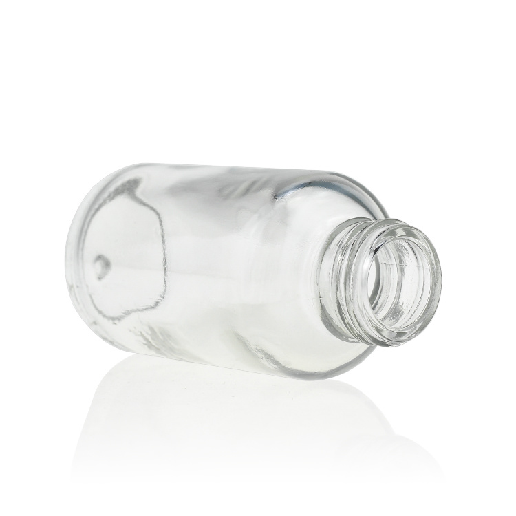 Cosmetic packaging — 30ml 55ml clear round lotion foundation glass pump bottle with golden collar (5)