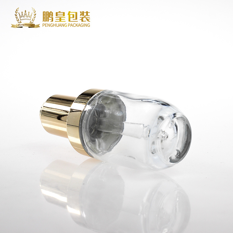 Cosmetic packaging — 30ml thick bottom serum lotion glass bottle with golden uv press pump (3)