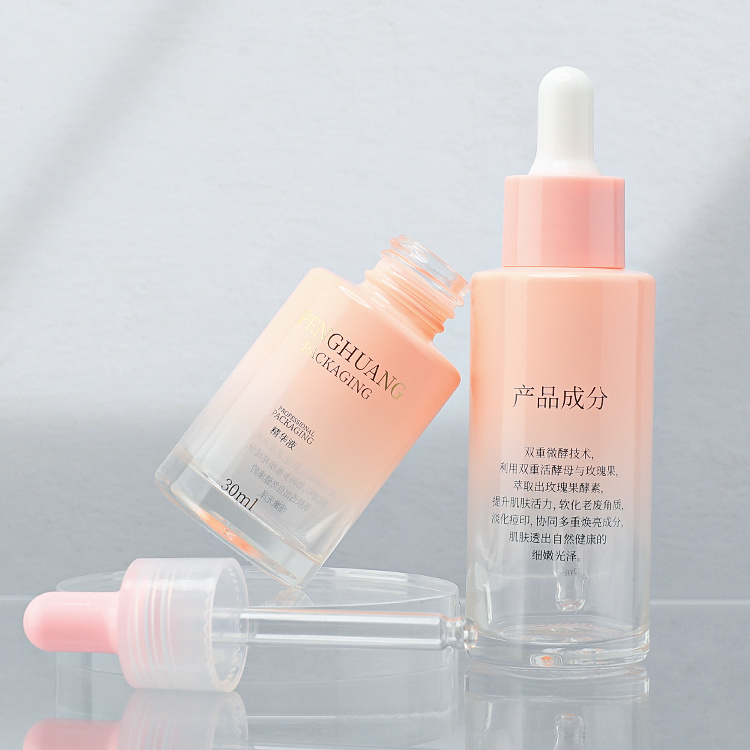 Cosmetic packaging — Glass Skincare Empty Body Hair Oil Container 30ml Cylinder Frosted Pink Glass Serum Essential Oil Dropper Bottle (4)