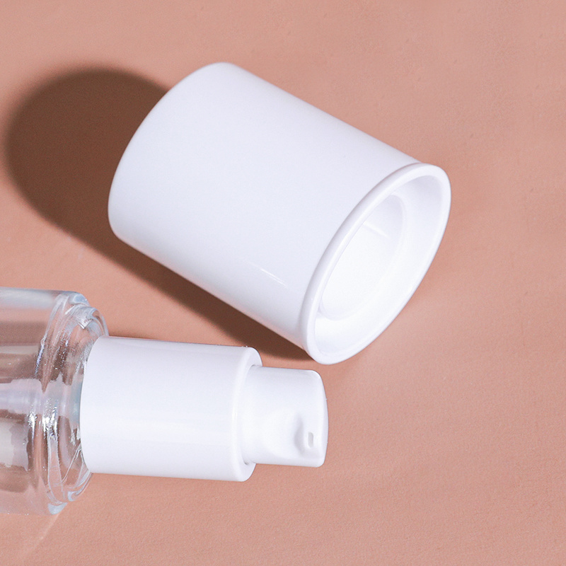 Cosmetic packaging — Custom Cosmetics Packaging 30ml Clear Glass Bottles Empty Flat Makeup Liquid Foundation Lotion Pump Container Facial Cleanser (5)