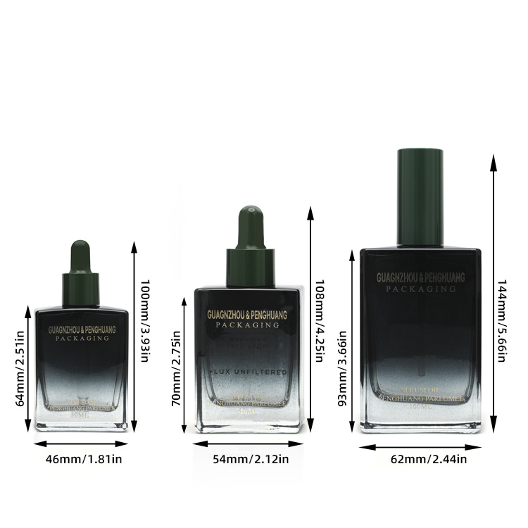 Cosmetic packaging — Customized Spray Painted Serum Packaging Gradient Black 30ml 50ml Dropper Essential Oil Rectangle Glass Bottle with Dropper (2)