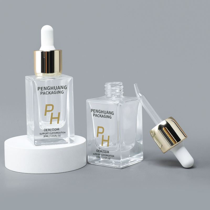 Cosmetic packaging — High Quality Square Thick Glass Empty Essential Oil 1oz 30ml 50ml Transparent Skin Care Serum Glass Bottle with Dropper Cap (3)