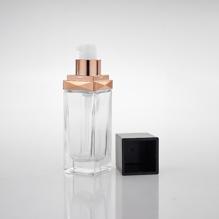 Cosmetic packaging — Custom Design Cosmetic Packaging 30ml square clear Frosted Empty Foundation Glass Bottle with Screw Cap (5)