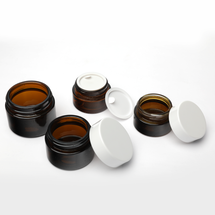 Cosmetic packaging — Private Labels Stackable Round Cosmetic Lotion Cream Jars 20g 30g  Round Shaped Empty Face Cream Amber Glass Jar with Screw Lid (6)