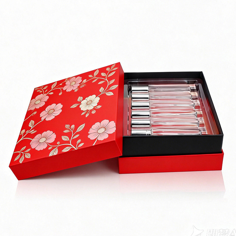 Cosmetic packaging — Luxury 6pcs 15ml Empty Square Frost Matte Glass Perfume Spray Sample Bottle Set with Red Gift Packaging Box (4)