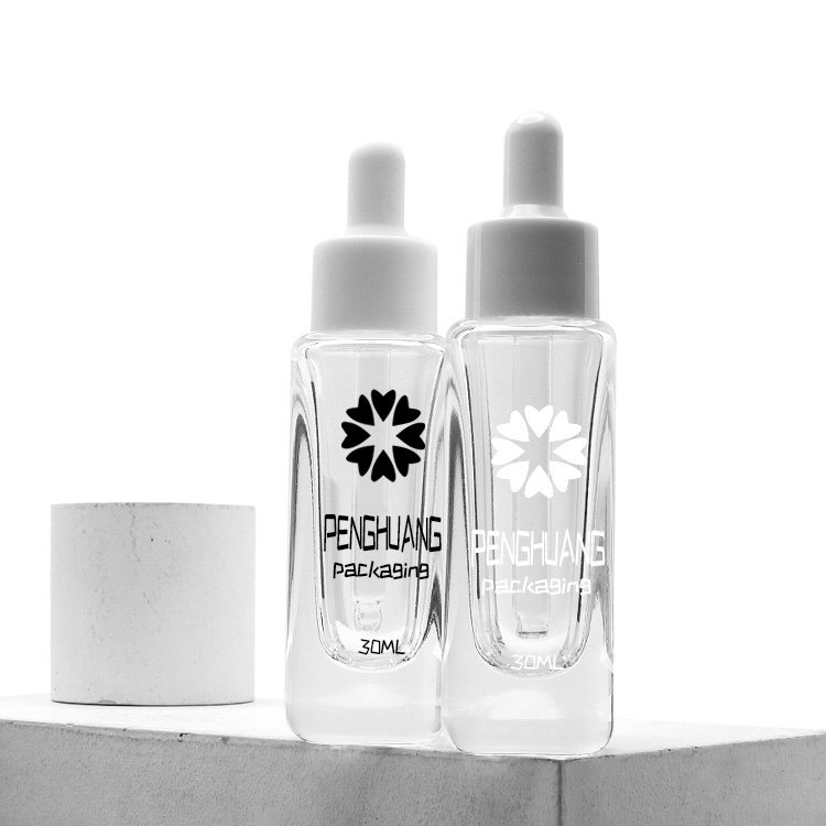 Cosmetic packaging — Face Serum Bottle 30ml Wholesale Skin Care Transparent Square Cosmetic Glass Dropper Bottle Luxury (2)