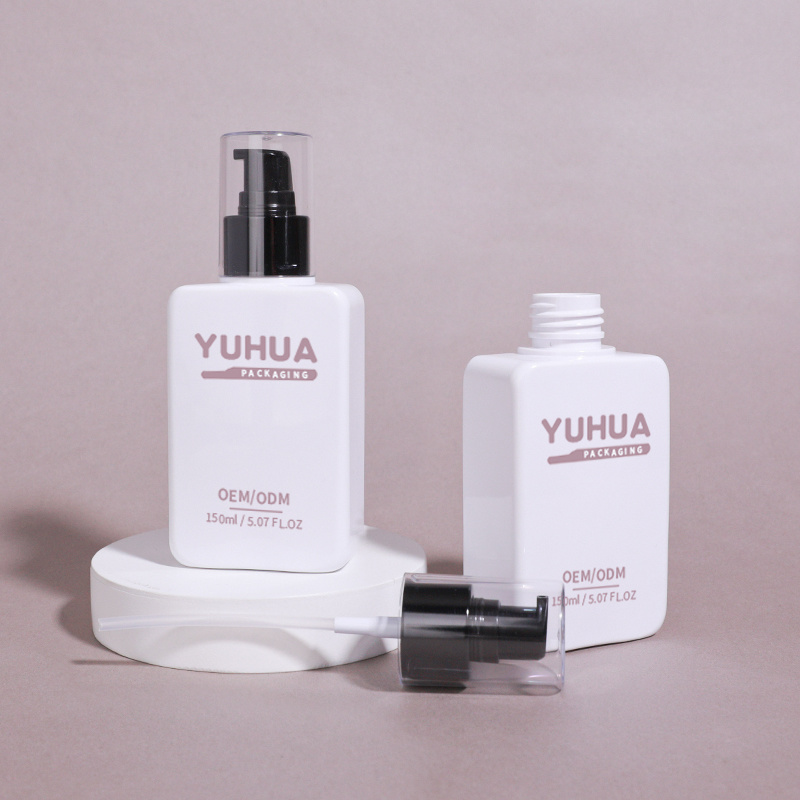 Cosmetic packaging — PET Plastic Flat square Bottle 150ml Custom Reliable Lotion Pump Bottle Empty Cleanser Shampoo Bottle (4)