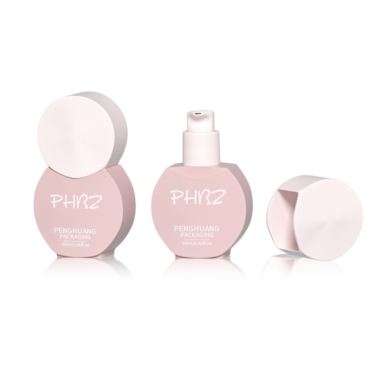 Cosmetic packaging — Custom 30ml Cute Pink Matte Liquid Foundation Bottle with round Cap Cosmetic Press Pump for Skin Care Cream and Facial Cleanser (6)