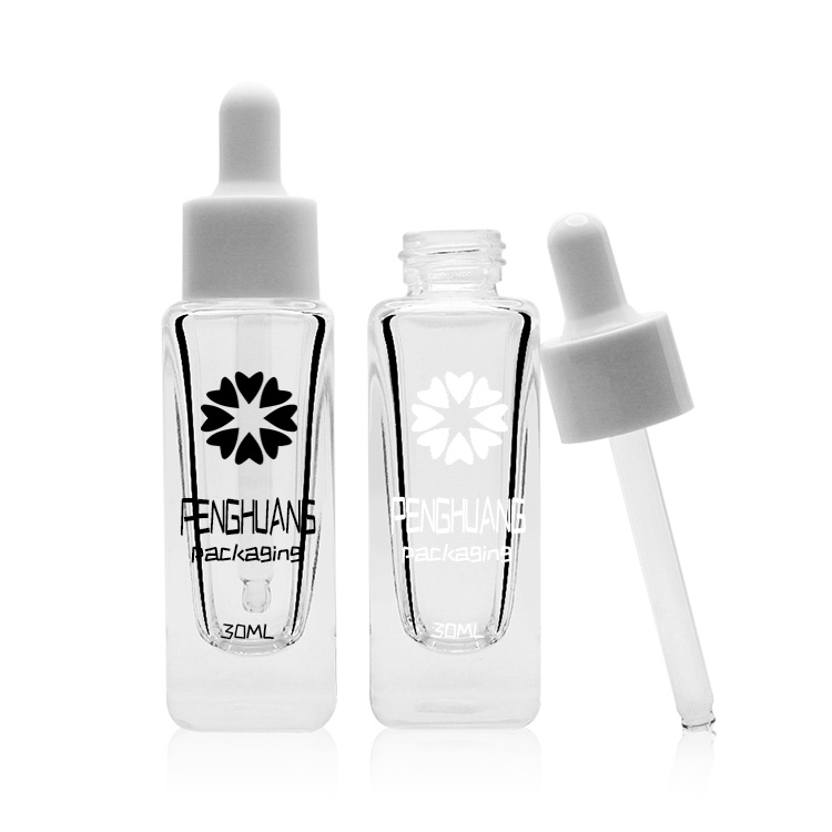 Cosmetic packaging — Face Serum Bottle 30ml Wholesale Skin Care Transparent Square Cosmetic Glass Dropper Bottle Luxury (3)