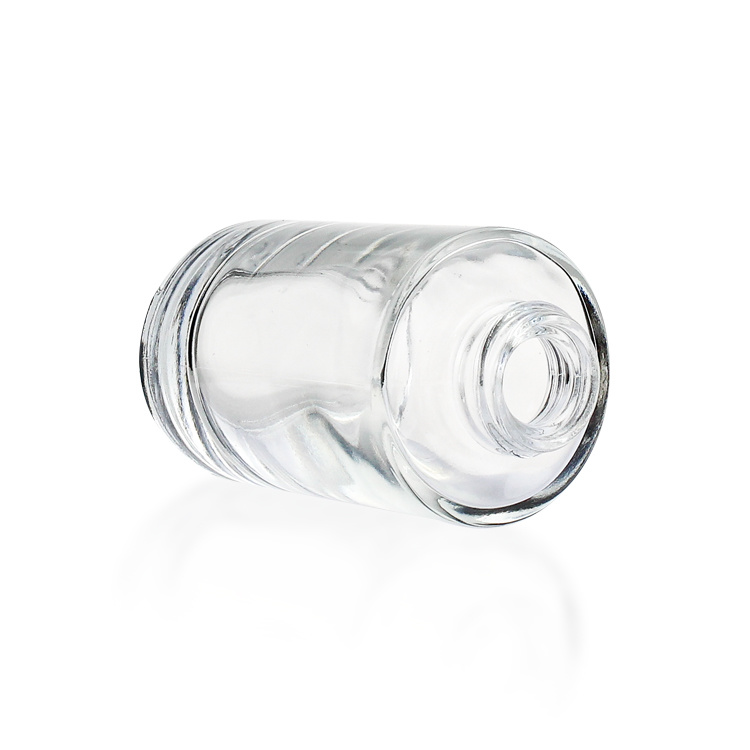 Cosmetic packaging — round glass bottle cosmetic packaging 30ml transparent foundation glass bottle pump with black cap (5)