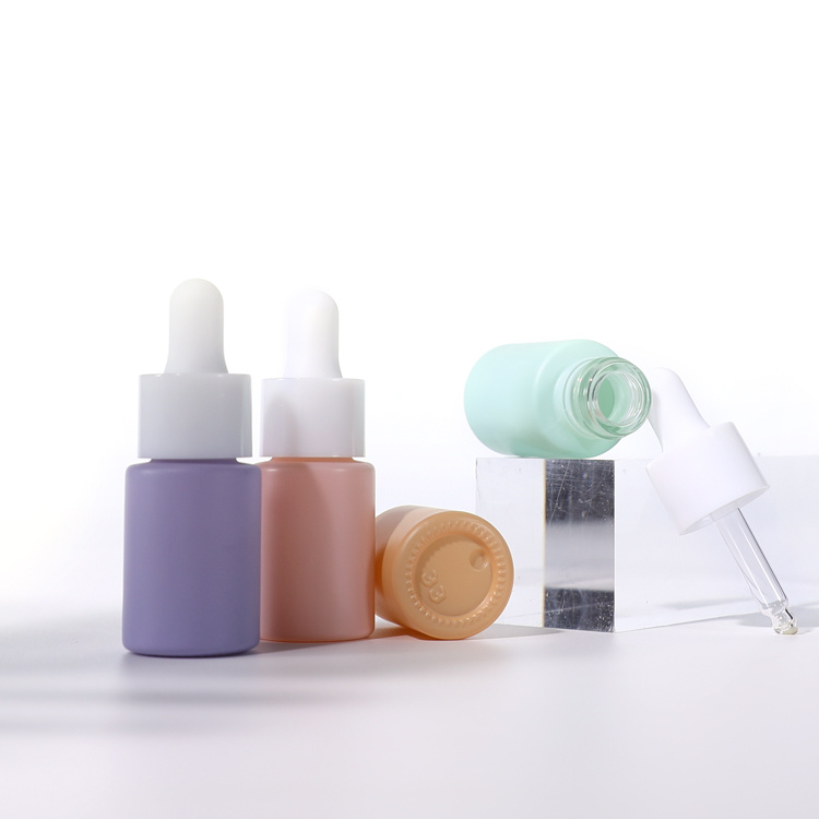 Cosmetic packaging — Customize Refillable Cosmetic Packaging 15ml Round Serum Dropper Bottle Empty Colorful Glass Essential Oil Bottle with Dropper (2)